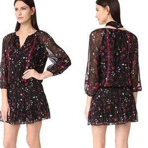 Joie Grover Silk Mini Long Sleeve Dress in Caviar & Dubonnet